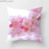 Pillow Cherry Blossom Rose Flower Throw Cover Sofa Decoration Bedside Car Seat Cushion Room Home Y240401