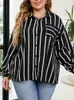 Tallas grandes Otoño Invierno Camisas con estampado a rayas Tops Mujeres LG Manga Modis Oficina Blusas para mujer Camisas plisadas sueltas 2023 u9n6 #