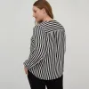 Plus Size Meia Placket Primavera Verão Blusa Elegante Mulheres Único Butt Preto e Branco Listrado Manga Lg Camisa Grande Tamanho 7XL H8kY #