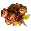 Decorative Flowers Artificial Silk Peony Bouquets Cloth Fake Simulation Props For Party Wedding Home Decoration (Coffee)