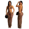 Womens Summer Digital Printing Irregular Mesh Dress Bikini Three Piece Set