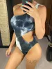Suits S XL Tie Dye Wrinkled Crinkled One Piece Swimsuit Women Swimwear Female One Shoulder Cut Out Bather Bathing Suit Swim V3504C
