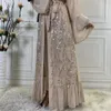 Etnische kleding vrouw moslim abaya pailletten chiffon vest jurk mode casual kalkoen kaftan S 230324 droplevering kleding Otriq