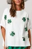 2024 Spring Clover Hat Sequin Top Cotton Comfort Tshirt Kort ärm Löst T-shirt för kvinnor 240320