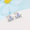 Stud Earrings Valentine's Blue Crystals Pumpkin Car For Women 925 Sterling Silver DIY Fashion Small Jewellry Fine Girl