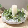 Couronne de fleurs décoratives, 2 pièces, petit pilier de printemps, anneaux de bougies, support de couronnes d'eucalyptus miniatures, fausses bougies coniques