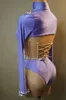 sparkly Rhineste Bodysuits For Women Lg Sleeve Body Suits Purple Red Dance Drag Queen Costume n4AF#