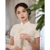 Abbigliamento etnico Classico Elegante Bianco Femminile Qipao Vintgae Colletto alla coreana Fiore di pizzo Cheongsam Y Abiti divisi Tradizionale Goccia Del Otvh2