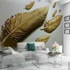 Wallpapers 3d em relevo ouro pena papel de parede po mural sala de estar quarto casa decoração tamanho personalizado papel de parede techo