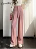 Calças femininas Yitimuceng veludo engrossar sweatpants mulheres 2024 outono inverno solto perna larga vintage casual cintura alta reta