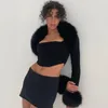 Frauen Jacken Crop Top Für Frauen Mode Pelz Kragen Gestrickte Tops Elegante Sexy Mantel 2024 Herbst Winter Jacke Lose frau Kleidung