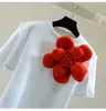 T-shirt da donna Fiori squisiti Girocollo T-shirt a maniche corte Donna 2024 Primavera ed estate Stile coreano Allentato dimagrante Corrispondenza dei colori