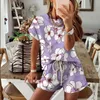 Home Kleding 2024 Homewear Set Tie-Dye Pyjama Met Korte Mouwen Gradiënt Bedrukt Dames Dames Nachtkleding Dames Loungewear