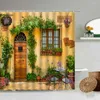 Rideaux de douche rétro Style européen rue plantes vertes naturelles florales marron porte fleurs mur Polyester tissu salle de bain décor