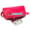 レトログーピンクの本物のレザーリストクラッチ女性ハンドバッグジッパーポケット女性財布pheカバーMey Bag Card Holder Purse P1EF＃