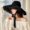 OMEA Strohoed Dames Zomer Bloemen Kant Strand Vakantie Zonneklep Band Verstelbare Brede Rand Floppy Girl Cap Elegant 240320