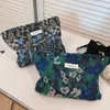 Sacos de armazenamento Retro Azul Verde Floral Jacquard Embreagem Saco Cosmético Grande Capacidade Skincare Higiene Pessoal Organizador Diário Maquiagem Bolsa