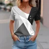 Vrouwen T-shirts Mode Korte Mouw Vrouwen Shirt 2024 Zomer Diagonale Kraag Knoppen Elegant Office Tops Femme Vrouw Top T-shirt t-shirts