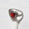 Anéis de banda moda luxo vermelho cristal coração anel prata branco cz pedra anel de noivado das mulheres festa de casamento jóias presentes t240330