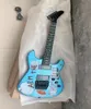 Personalizado Tom Morello Braço The Homeless Metal Azul Guitarra Elétrica Ponte Preta Tremolo Tailpiece Porca de Travamento China Guitars6547700