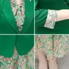 Vestidos de trabalho femininos 2 peças conjunto elegante vestido floral ternos senhora do escritório coreano fino sem forro blazer e sem mangas imprimir roupas casuais