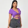 plus Size Sexy V-neck Lace Up Summer Crop Top Women Short Sleeve Knot Club T-shirt Female Large Size Solid Beach Tee 5XL 6XL 7XL 01qq#