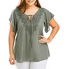 Plus Size Women Blus V Neck Flare ärmar Casual Top Lady Dres för kvinnor plus storlek Kvinnor Kläder stor storlek 4xl 5xl 56bs#