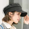 Berets Newsboy Hats Fashion Lace Mesh Yarn Berets For Girl Vintage Black Denim/Pu Flat Top Caps Female Elegant Short Brim Sun Hat H240330