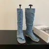 Sandali estivi alla moda Nuove scarpe da donna Denim Clip Toe Interno con tacco rialzato Stivali da donna freddi 240228