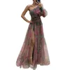 Urban Sexy Dresses Formal Evening Dress Elegant One Shoulder Tie-dye Ball Gown with Mesh Bubble Sleeves Split Hem Womens Evening Dress Featuring 24410