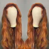 Nxy vhair wigs rongduoyi orange brun färgad lös vågig syntetisk lång naturlig hår spets front peruk för kvinnor dagligen makeup användning 240330