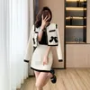 Work Dresses Fashion Elegant Tweed Two Piece Sets Small Fragrance Bow Short Jacket Cropped Coat High Waist Mini Skirts Suits Womens Outfits