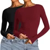 Women's T Shirts Fashion Solid Colour Casual Long Sleeve Pullover Bottom Shirt-Shirtopshree Pack Youthful Woman Clothes Female Tops