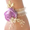 girls Bridesmaid Wrist Frs Wedding Prom Party Boutniere Satin Rose Bracelet Fabric Hand Frs Wedding Supply Accories m8A1#