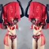 Red Big Hat FR Outfit Party Club Stage Show Wear Nightclub Gogo Dance M3nq#