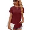 Kvinnors T -skjortor Kvinnor Kort ärmskjorta Toppar för Summer Solid Round Neck Split Hem Hollow Out