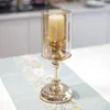 Candle Holders Gold Candlestick Holder With Glass Cover Retro Candlelight Dinner Romantic Desktop Home Decor
