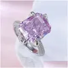 Cluster Rings Springlady 925 Sterling Sier 10 12 Mm Crushed Cut Lab Sapphire Gemstone Ring For Women Engagement Fine Jewelry Gifts Dro Otaqj