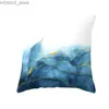 Kudde 45x45 cm ljus lyxig blå abstrakt tryckt omslag soffa kudde marmor rand hem dekor y240401