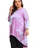 Rękaw LG plus size All Morz zwykłe Tunika Kobiety LG luźne barwione na nokół Różowy bluzka żeńska Kobieta duża rozmiar 5xl K7er#