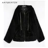 Women's Jackets Preppy Style Retro Cute Furry Hooded Ears Jacket Women Thicken Short Faux Leather Wool Coat Sweet Goth Oversized