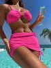 ملابس السباحة للسيدات ROSE RED BEACH SMAILS Swimsuit 3 قطع عالية الخصر بيكيني مجموعة ألوان صلبة ملونة من منشفة الصيف 2024 جديدة YQ240330