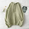 Dayifun-Women Hoodie Pocket Artı Boyutu Katı Sıradan LG Kollu Çift Üstler Gevşek Bahar Sonbahar Yeni 2023 Pullover Sweatshirt V8ig#