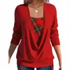 Femmes Automne Hiver Casual Lg Manches Col En V Tricoté Cordon T-shirt Pour Festival De Noël Plus La Taille 2 Pièces Vêtements Tops 315H #