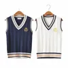 british Academy style knitted vest crown embroidery JK uniform student uniform vest couple sweater school uniform Cardigans U3S5#