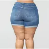 plus Size Blue Crim Short Slouchy Denim Jeans For Women 3XL 4XL Summer Casual Rolled Hem Stretch Skinny Hot Shorts Pants B1zK#