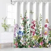 Shower Curtains Floral For Bathroom Flower Watercolor Plant Leaves Curtain Home Decor Washable Accessories Set