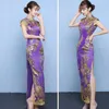 Chinês Traditial Chegsam Bordado Dr Bordado Casamento Lantejoulas Vermelhas Rendas Lg Qipao Festa Noite Sexy Dres H6BD #