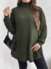 Plus -storlek stickad Autumn Winter Turtleneck Pullover Tops Women Split Modis Loose Pleated Ladies Sweaters Casual Woman Tops 2023 Z1TG#