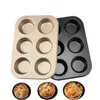 Moldes de cozimento 6 buracos de aço carbono redondo pão biscoito antiaderente copo cupcake pan bolo biscoito molde bandeja acessórios de cozinha